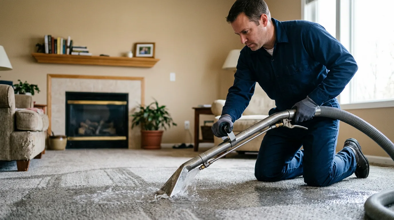 Water damage restoration technician working near Maitland, MO